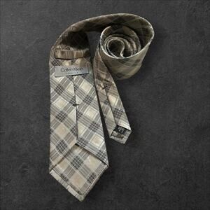 Calvin Klein Men's Premium Gold Plaid Stitch Tie 100% Silk